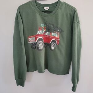 Ford Bronco Christmas Tree Graphic Sweatshirt Cropped Women's Size XS